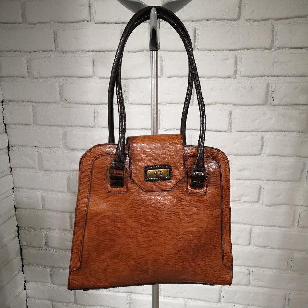 Cleo Ladies Bronze w/ Dark Brown Handles Snake Print Faux Leather Handbag